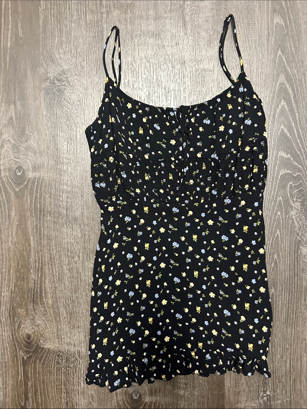 Reformation Silvia Black Floral Smocked Spaghetti Strap Dress Sz 4